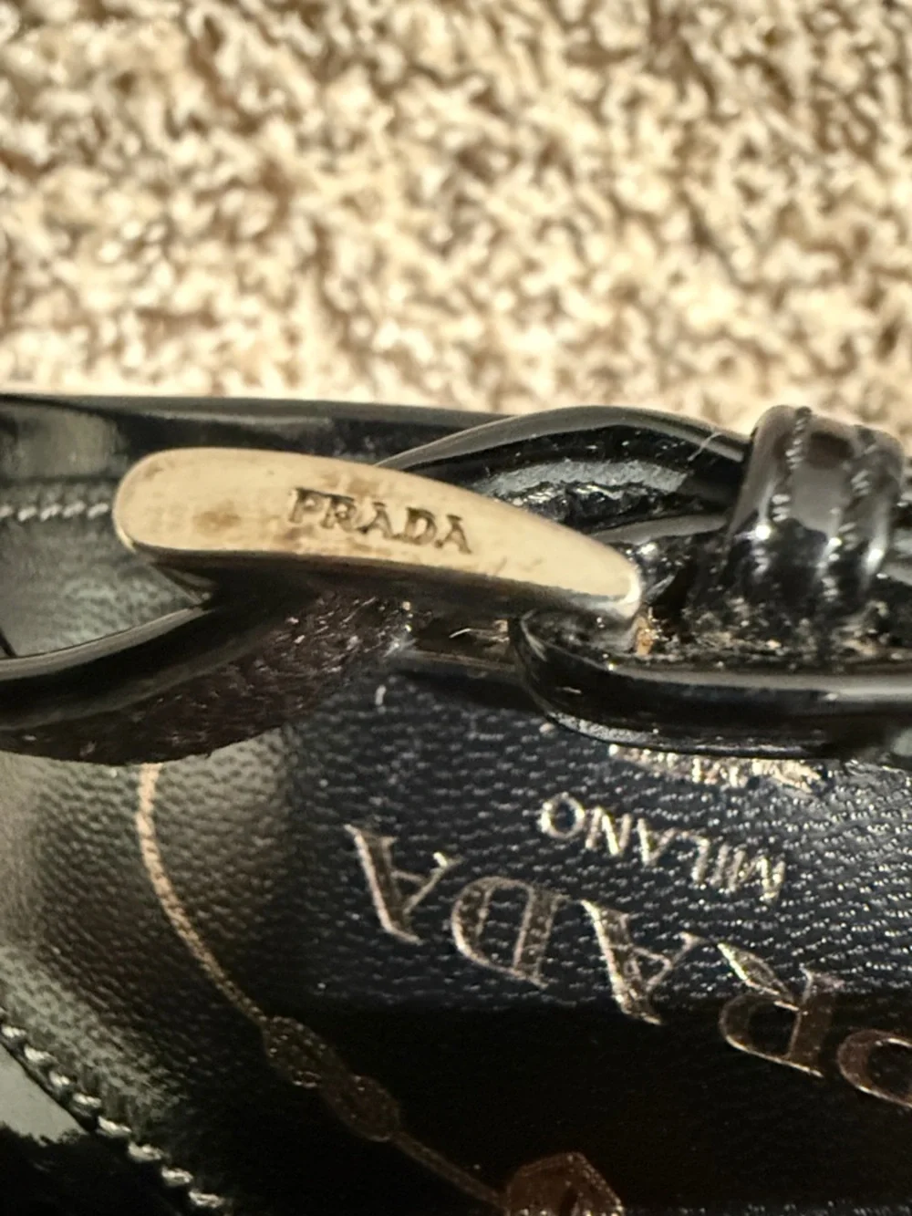 Vintage Prada Black Patent Leather Slingback Pumps with Decorative Toe - Picture 7 of 8